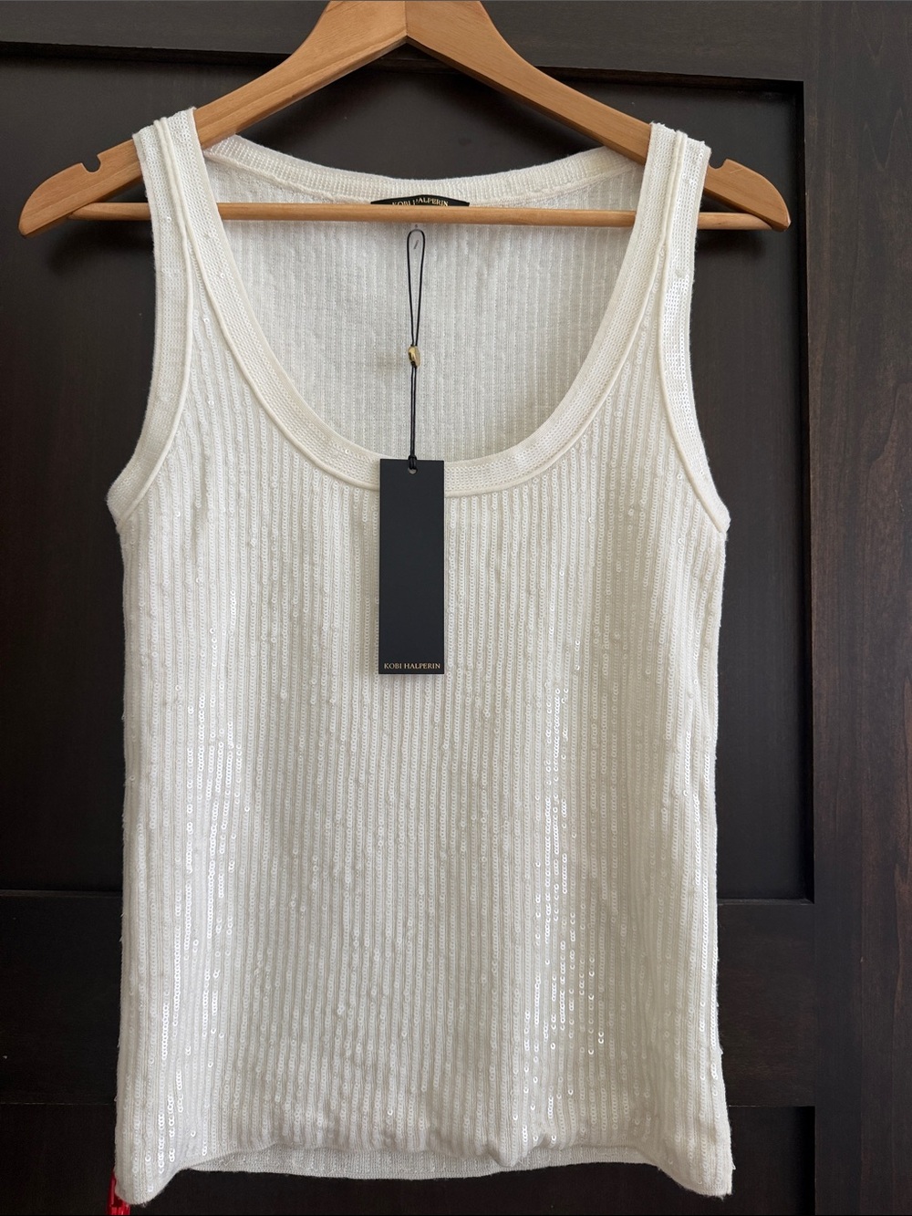 NWT Kobi Halperin Ivory Sequin Ribbed Tank Sz S